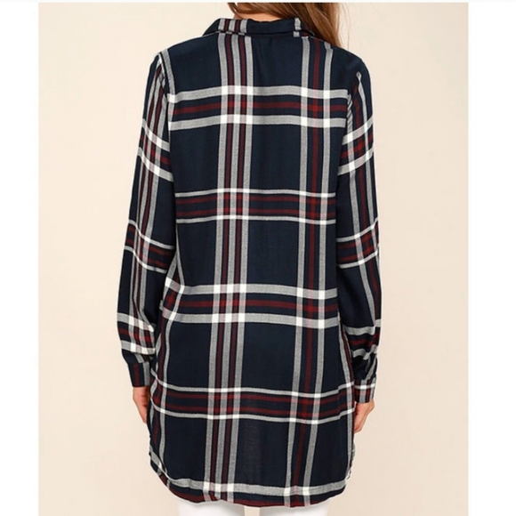 Lulu's Lush Chic Thrills Navy Blue Plaid Tunic Top size XS - Picture 2 of 9